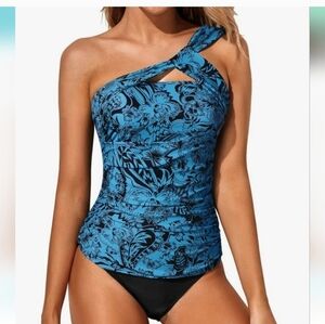Tempt Me Floral One-Shoulder Swimsuit/Tankini 2 Pc NWT